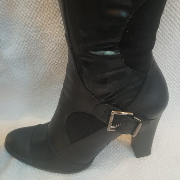 All leather new tall black winter boots - Picture 8 of 9